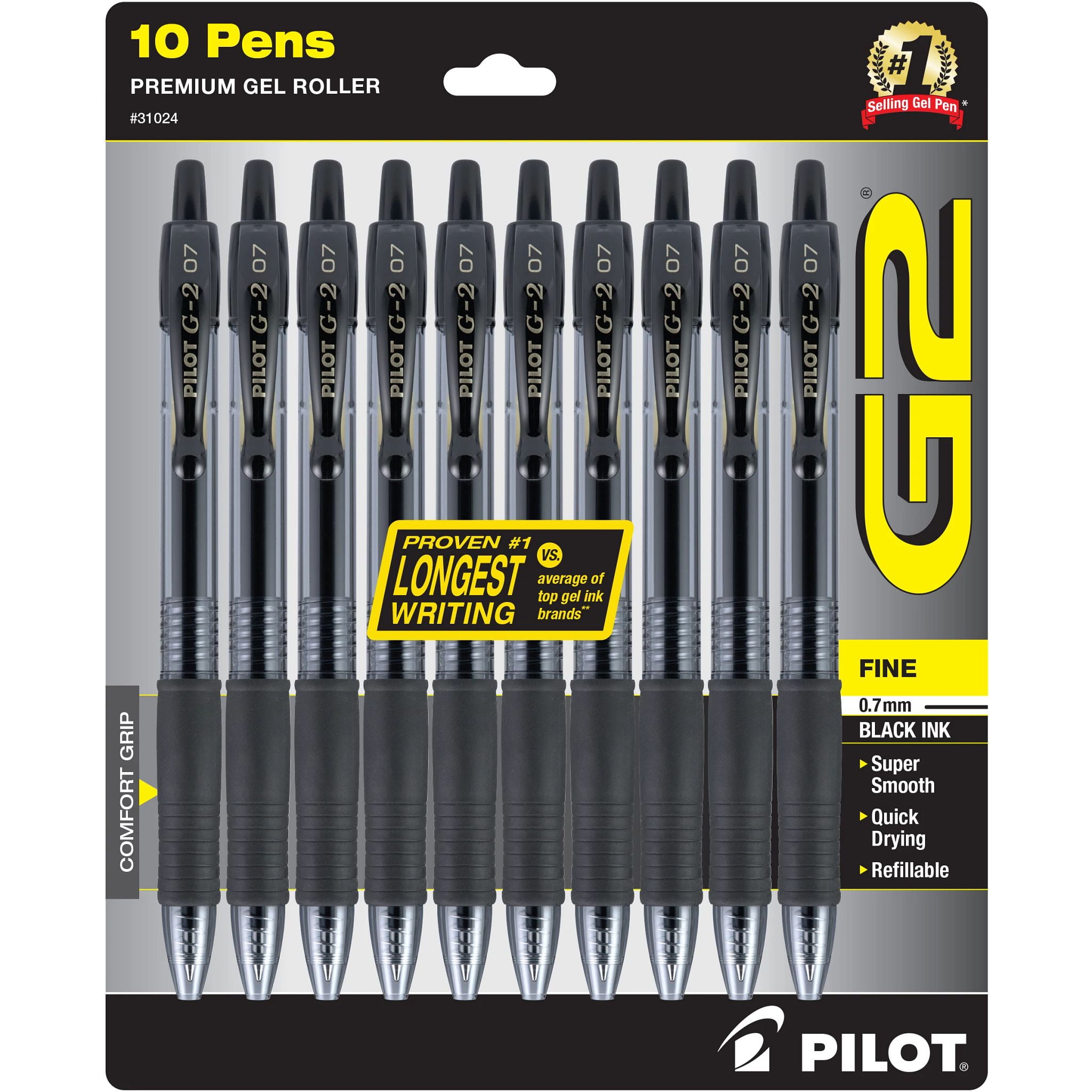 Pilot G2 Retractable Gel Ink Pens, Fine Point, Black, 10 Count, 17510771