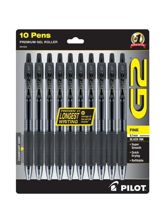 Pilot G2 Retractable Gel Ink Pens, Fine Point, Black Ink, 10 Count