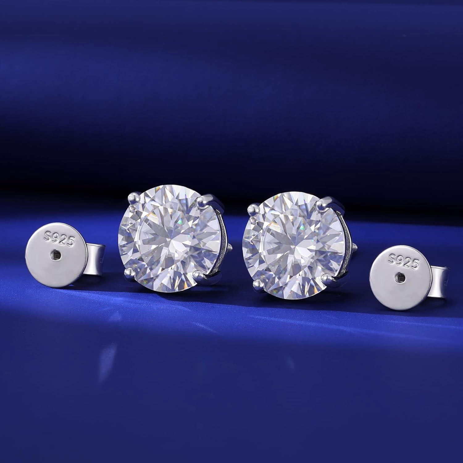 Moissanite Stud Earrings Screw Back 3-10mm 0.2ct-8.0ct 18K White Yellow Rose Gold Plated S925 Sterling Silver Round Cut D Color VVS1 Lab Created Moissanite Earrings for Women Men