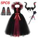 thumbnail image 3 of Vestido negro de maléfica para niños, disfraz de Halloween gótico de bruja oscura, vestido de tutú con capa de plumas, disfraz de hada de la Reina Malvada, 3 of 5