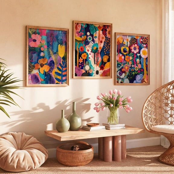Style Floral Abstract Art Prints Vibrant Botanical Set 3 Unframed Paper Print 8x12