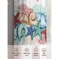 thumbnail image 6 of Sheer Curtains 63 Inches Long 2 Panels, Watercolor Summer Beach Starfish Coral Rod Pocket Curtain Voile Draperies, Brown Striped Light Filtering Window Treatment for Living Room Kitchen Bedroom, 6 of 8