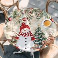 thumbnail image 2 of Beige Christmas Round Tablecloth, Fitted Table Cover with Elastic for 36"-44" Round Tables, Snowman Xmas Tree Poinsettia Eucalyptus Table Cloth Outdoor Indoor Dinning Party Waterproof Tablecloths, 2 of 7