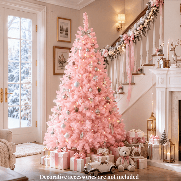 Ktaxon 6ft Pink Artificial Christmas Tree,Pink Holiday Tree,Xmas Tree DIY-Friendly Seasonal Holiday Decoration,1000 Branch Tips for Home,Party,Decorating,Christmas Decor