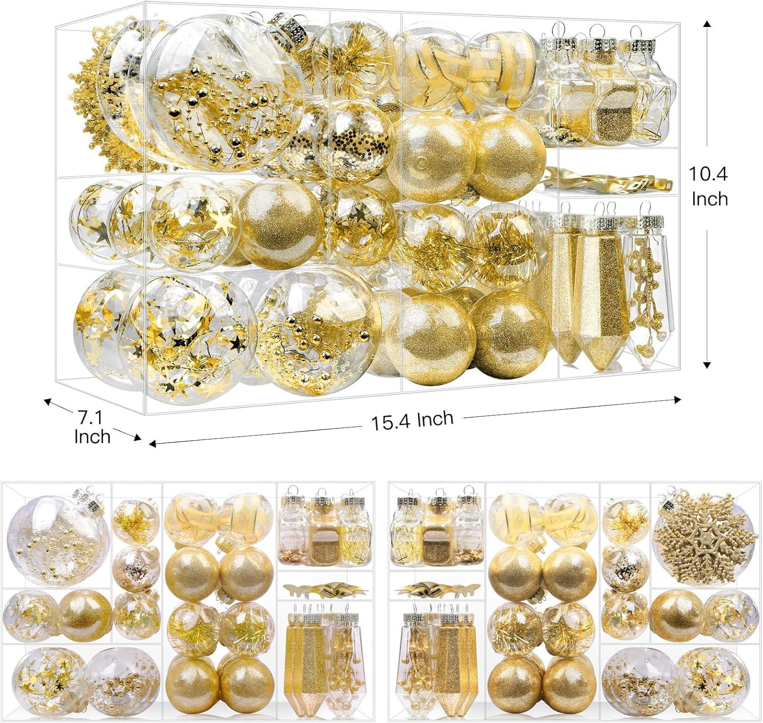86PCS Christmas Tree Ornaments Clear Set, Shatterproof and Clear Plastic Baubles for Xmas Tree Decor, Holiday Wedding Party Decoration, Champagne