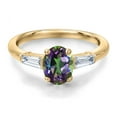 thumbnail image 3 of Gem Stone King 18K Yellow Gold Plated Silver Green Mystic Topaz and Lab Grown Diamond Engagement Ring for Women | 1.88 Cttw | Oval 8X6MM | Gemstone November Birthstone | Size 7, 3 of 6