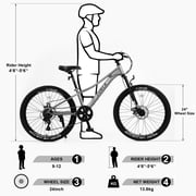 Meghna 24 inch Mountain Bike Aluminum Alloy Frame 7 Speed Bicycle for Unisex Students Gray