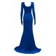 thumbnail image 4 of Vestido largo con cuello en V, manga larga, con abertura lateral y fruncido, vestido delgado con guantes XBTCLXEBCO Azul, Grande, 4 of 5
