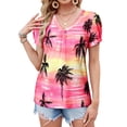 thumbnail image 4 of Nlife Women Puff Short Sleeve Hawaiian Shirts Floral Tropic Printed Top Pleated V Neck Boho T-shirt Summer Casual Trendy Boho Blouse, 4 of 9