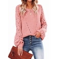 thumbnail image 2 of Women Fall Sweaters Crochet Long Sleeve Off the Shoulder Clothes Cute Crewneck Knit Pullover Tops Pink M, 2 of 8