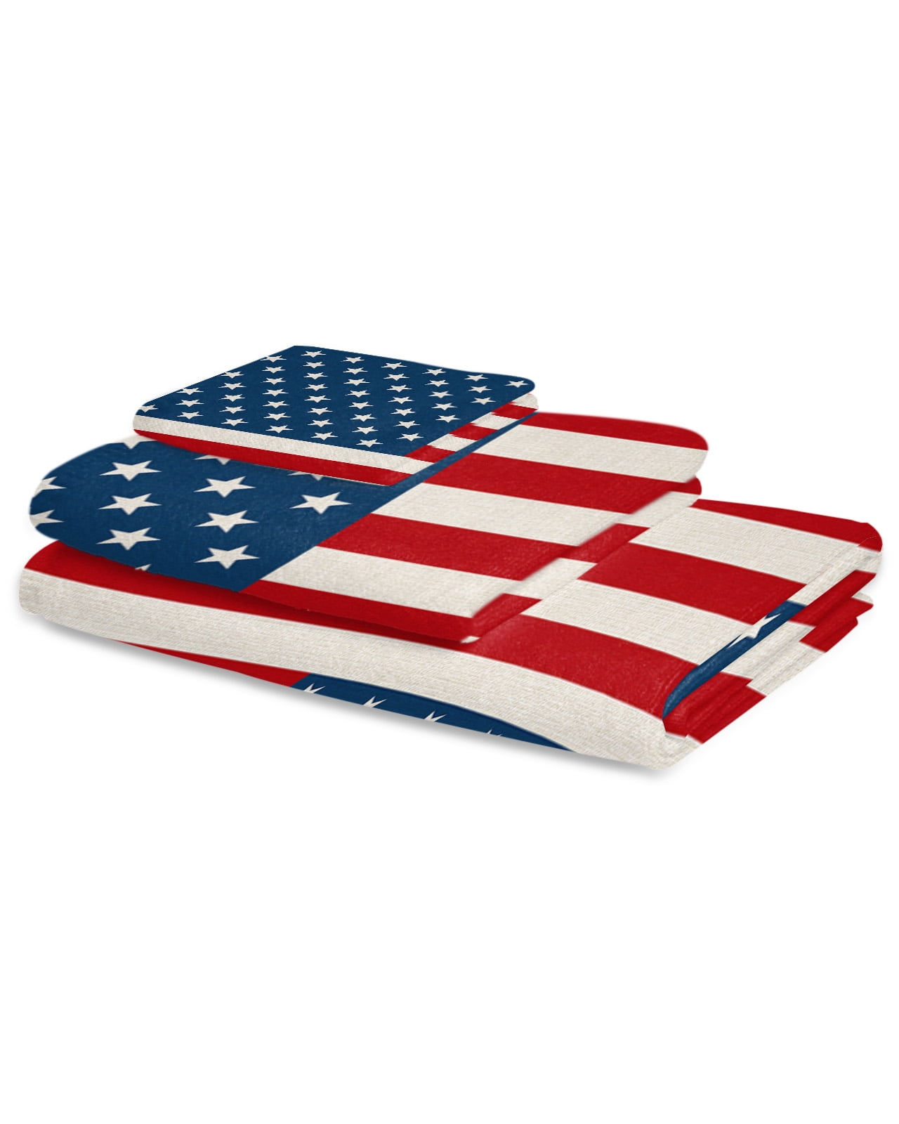 4th of July Towel Set of 3, Soft Microfiber Bath Towels, Hand Towel, Washcloths, Red Stripes Independence Day Quick-Dry Absorbent Towels for Bathroom Kitchen Hotel Beach Gym Spa