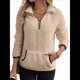 thumbnail image 2 of Sudadera Informal de con Cremallera de un Cuarto para Mujer, Larga, Ligera, Suave y Afelpada, con Bolsillos. Caqui L, 2 of 8