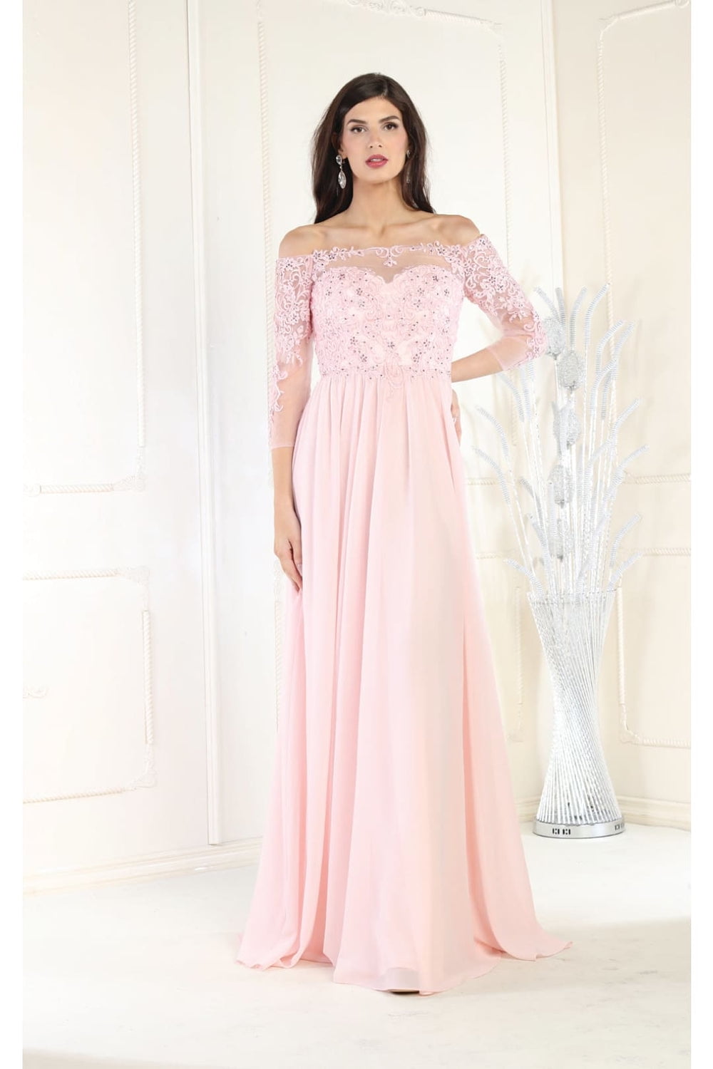 Formal Dress Shops Inc Embroidered Plus Size Formal Gown Dusty Rose 14