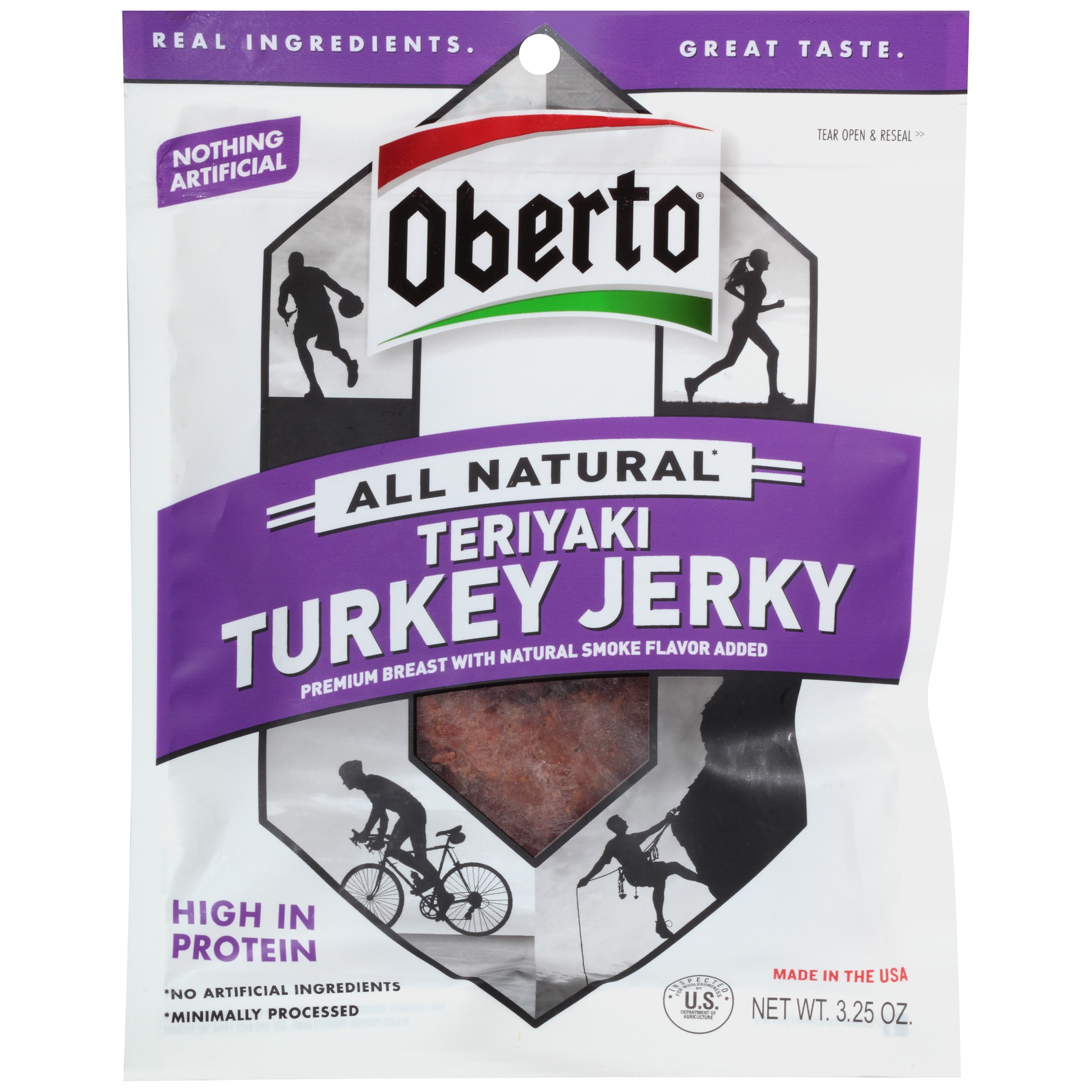 8 PACKS : Oberto All Natural Teriyaki Turkey Jerky, 3.25 Ounce Bag by OBERTO