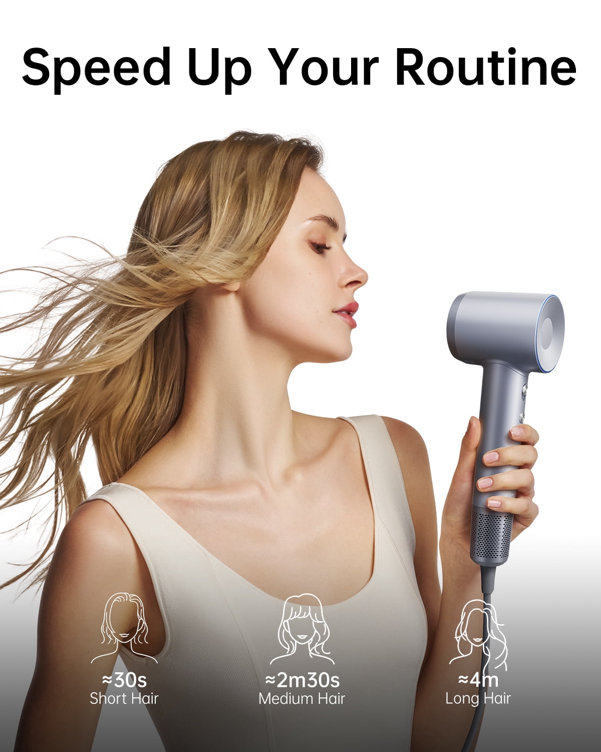 Laifen Swift Special Hair Dryer, 110,000 RPM High Speed Motor & 200Million Ions, with Magnetic Nozzle (Silver Blue，Glass Fiber & Nylon)
