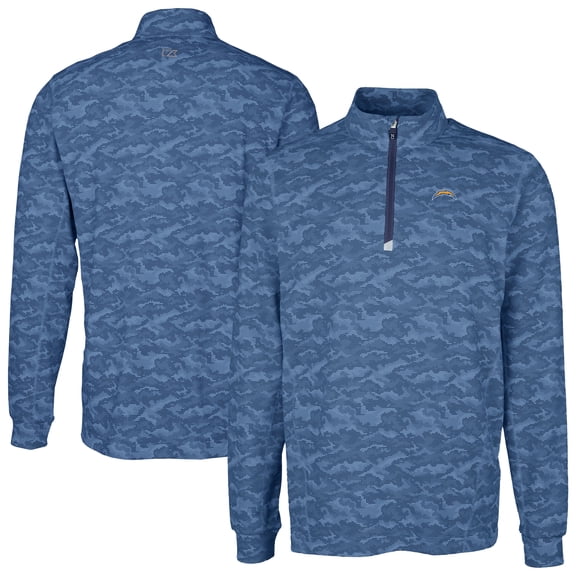 Men's Cutter & Buck Navy Los Angeles Chargers Big & Tall Traverse Eco Camo Tri-Blend DryTec Quarter-Zip Jacket