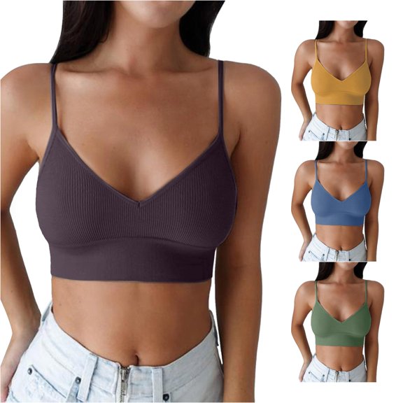 DHFJKG Women's Criss-Cross Back Bra Padded Strappy Wireless V Neck Cami Bras For Workout Fitness Yoga