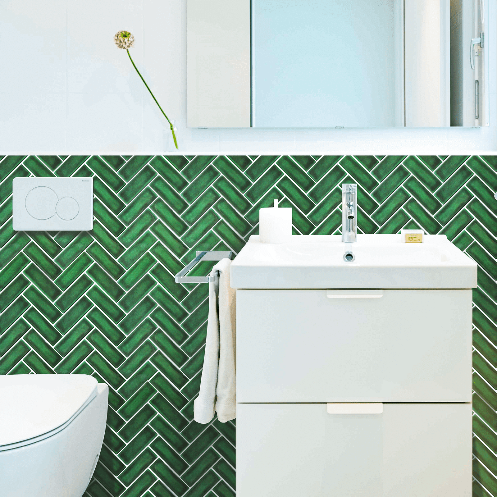 Herringbone Peel and Stick Backsplash, 10-Sheet Self Adhesive Stick on Wall Tiles for Kitchen Bathroom (Green)