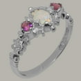 thumbnail image 2 of LBG British Made 14k White Gold Ring with Natural Opal & Pink Tourmaline Womens Anniversary Ring - 33 size options - Size 4, 2 of 9