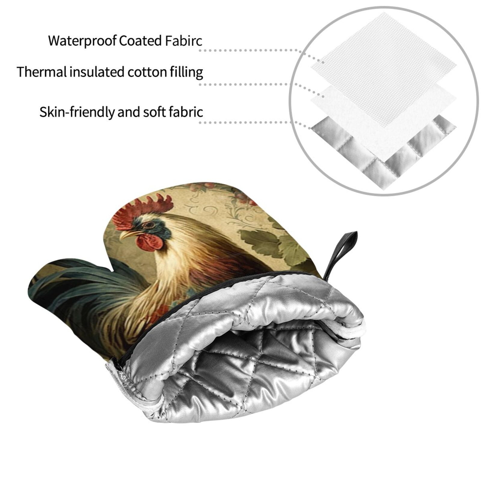 Rooster Vintage Art 4Pcs Oven Mitts and Pot Holders Sets Oven Kitchen Gloves Hot Pads for Cooking BBQ Baking Grilling
