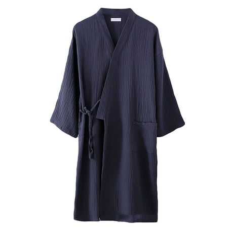 

WSPLYSPJY Mens Bathrobe Solid Color Cotton Gauze Homewear Nightgown Kimono Bathrobe S Dark Grey