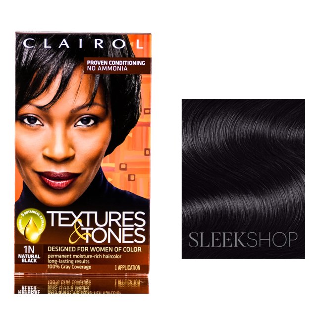 1N - Natural Black , Clairol Textures & Tones Hair Color - Designed For Women of Color Hair - Pack of 1 w/ Sleek Teasing Comb Tinte Cabello Clairol by Sleekshop belleza