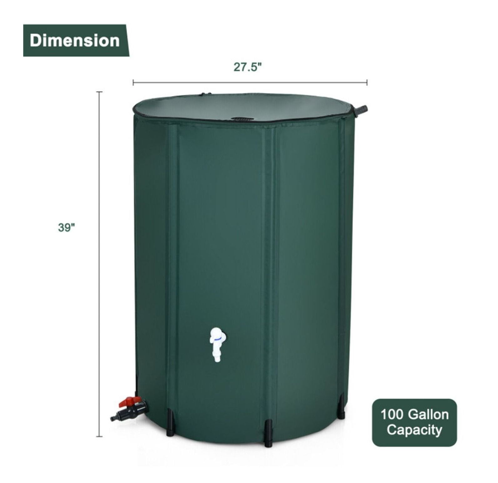 100 Gallon Rain Barrel, Portable Water Collector with Mesh Screen
