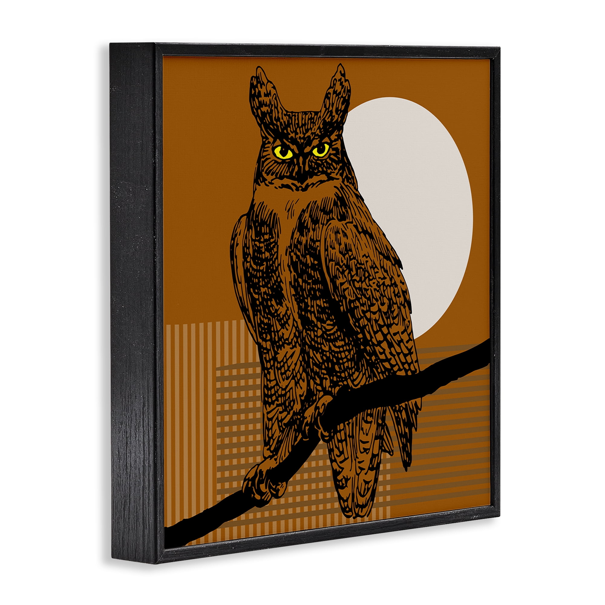 Stupell Industries Horned Owl & Full Moon Animals & Insects Painting Black Framed Art Print Wall Art, 17 x 17