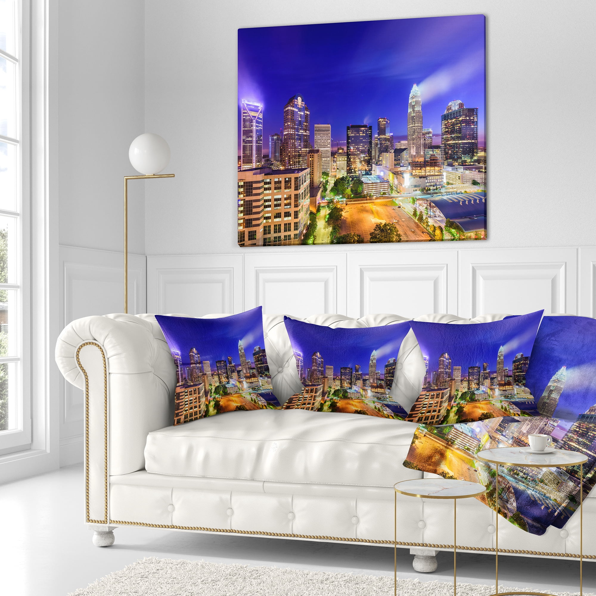 Designart Charlotte North Carolina Cityscape - Cityscape Throw Pillow - 16x16