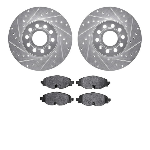 Dynamic Friction Company Front Brake Rotors-Drilled and Slotted-Silver with 5000 Advanced Brake Pads 7502-74055