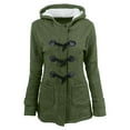 thumbnail image 1 of Winter Coats For Women Solid Color Horn Buttons Cardigan Padded Hooded Coat Jacket Overcoat, 1 of 4