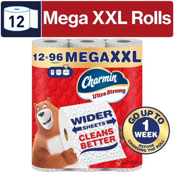 Charmin Toilet Paper Ultra Strong, 12 Mega XXL Rolls, 2-ply Bath Tissue