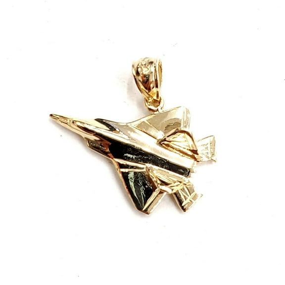 14k yellow Gold solid 3D F22 Raptor jet pendant charm gift fine jewelry 2.5g