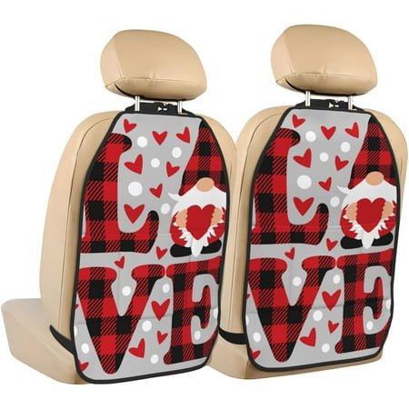 Zeuib Buffalo Plaid Love And Gnome Print Anti-kick Storage Mat for Car Seats 2 Pcs Car BackSeat Organizer Kick Mat Seat Protector Car Travel Accessories Backseat Protector Cover with Storage Bag