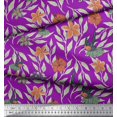 thumbnail image 2 of Soimoi Purple Poly Georgette Fabric Flying Bird & Floral Printed Fabric 1 Yard 42 Inch Wide, 2 of 3