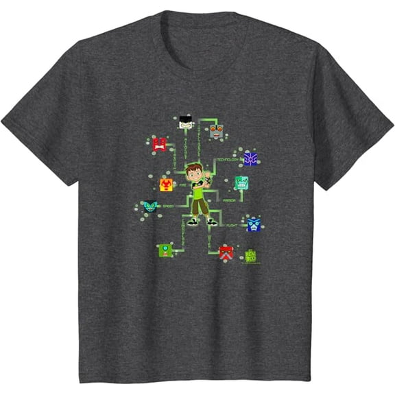 Ben 10 Ten Blocks Youth T-Shirt For Boys Girls Kids Toddler, Dark Heather Color, Size XS