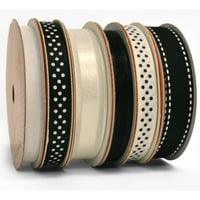 Morex Ribbon, 6-Pack Sweet Petite Ribbon, Black and White