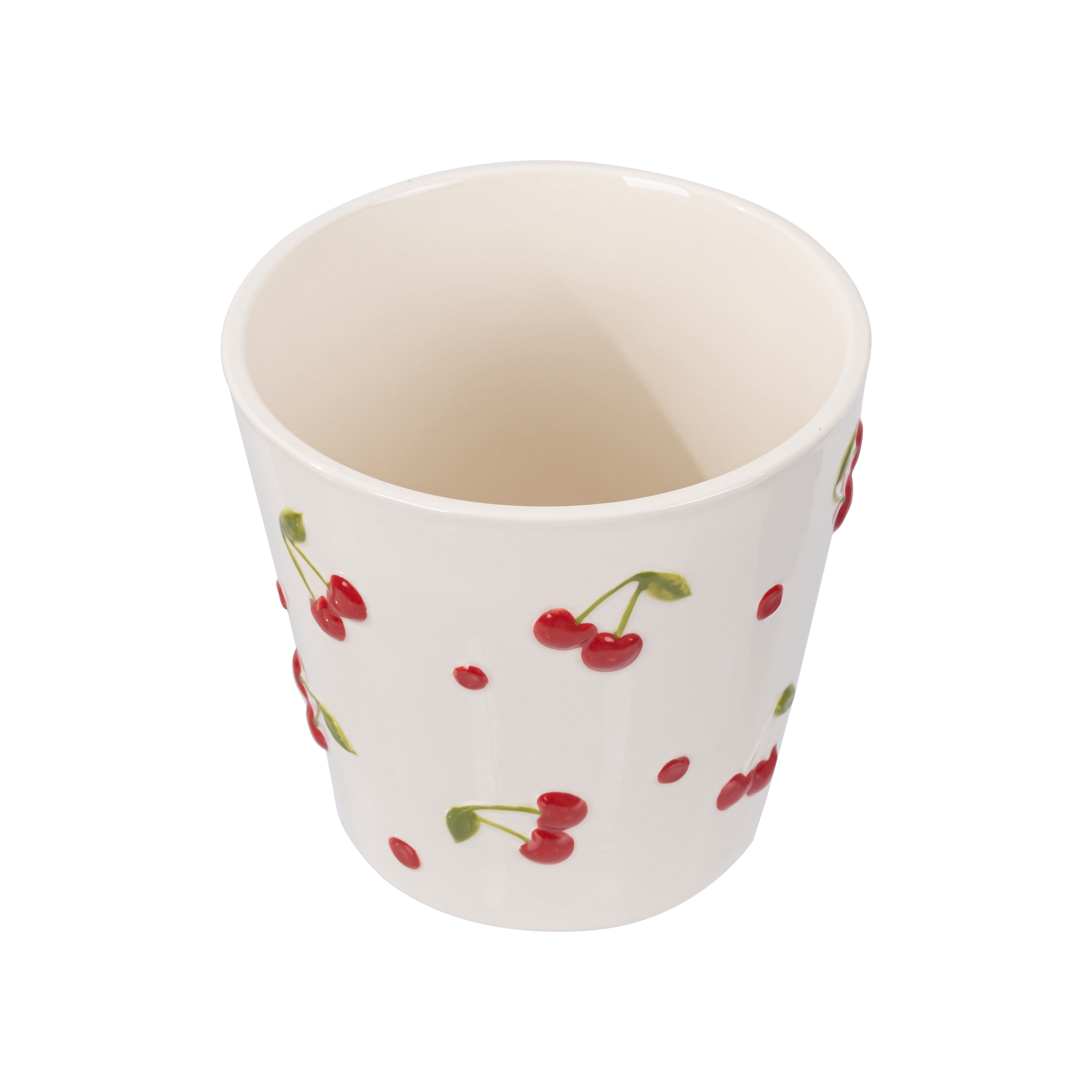 Mainstays 6.25" x 6.25" x 6" Round Cream and Red Ceramic Cherry Planter