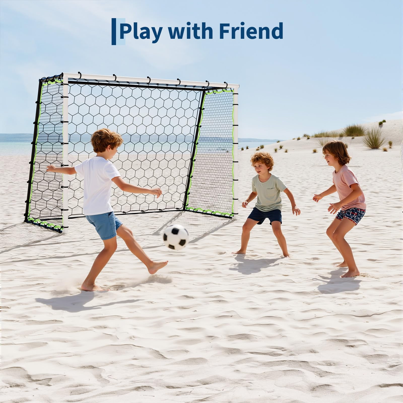 BouPower 7x5Ft / 6x4Ft / 12x6Ft Portable Soccer Goal Net, 3-in-1 Rebounder Football Training Goal with Fiberglass & Painted Steel Frame for Backyard Outdoor Practice All Ages