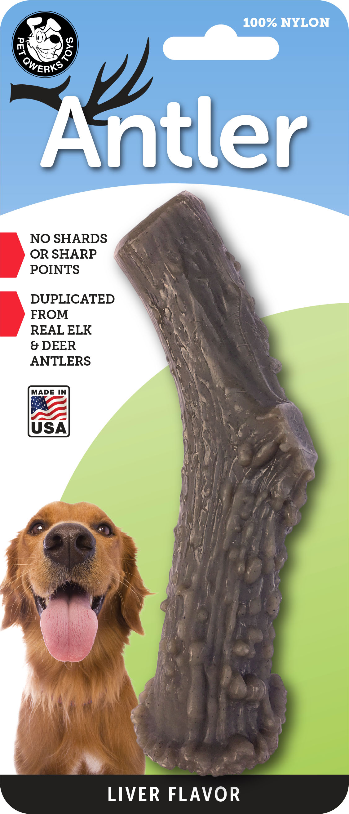 Pet Qwerks Nylon Antler Dog Chew Toy, Liver Flavor, Large