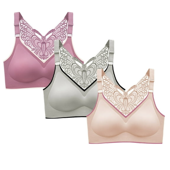 loopsun Womens Plus Size Bra,3-Pack Women Butterfly Back Top Bra Wire Free Underwears Base Vest Style Sports Lingerie