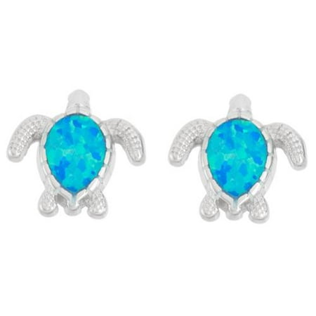 La Preciosa Sterling Silver Opal Turtle Stud Earrings Blue Opal