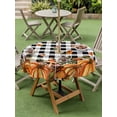 thumbnail image 3 of Outdoor Tablecloth with Umbrella Hole and Zipper, Orange Yellow Pumpkin Fall Round Table Cloth 54 Inch Waterproof Tablecloth, Thanksgiving Black Plaid Leaves Picnic Table Cover for Patio Camping, 3 of 7