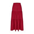 thumbnail image 6 of cocolona Womens Elastic Waist Button Maxi Skirts Fashion Solid Color Flowy Long Skirts Summer Beach Vacation A Line Skirts Red M, 6 of 7