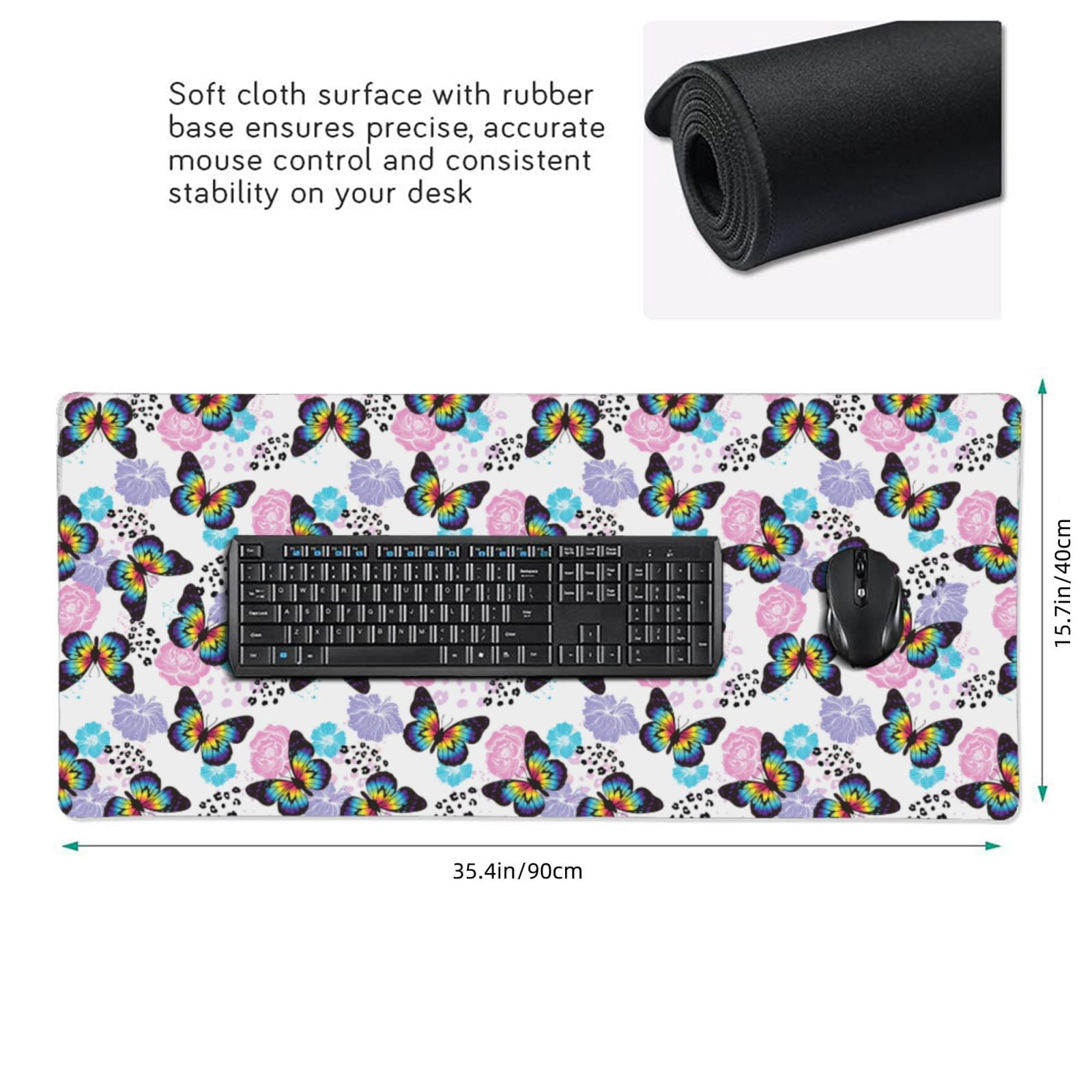 Xecao Bright Butterflies1 Print Large Mouse Pad, 16x35.5in Mousepad, Professional Non-Slip Rubber Base Big Mouse Pad, Mouse Pad for Gaming & Office Full Desk Mouse Pad