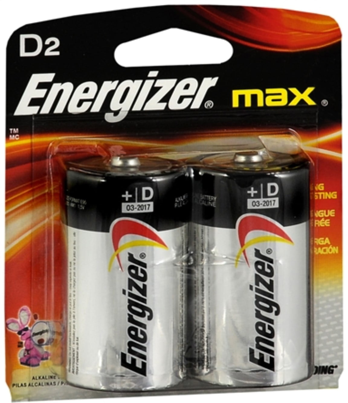 Energizer Max Alkaline D Batteries, 2 Pack