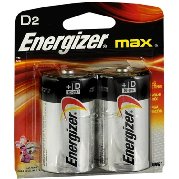 Energizer Max Alkaline D Batteries, 2 Pack