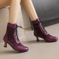 thumbnail image 6 of Mepaouo Women Vintage Victorian Lace up Boots Kitten Heel Walking Ankle Short Booties(Purple,8.5), 6 of 9