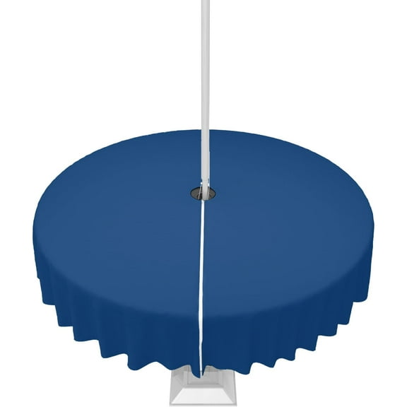 Navy Blue Solid Color Table Cover forOutdoor Tablecloth with Umbrella Hole and Zipper, Round Tables Waterproof Tabletop Collection for Patio, Garden, Picnic, Camping 60R