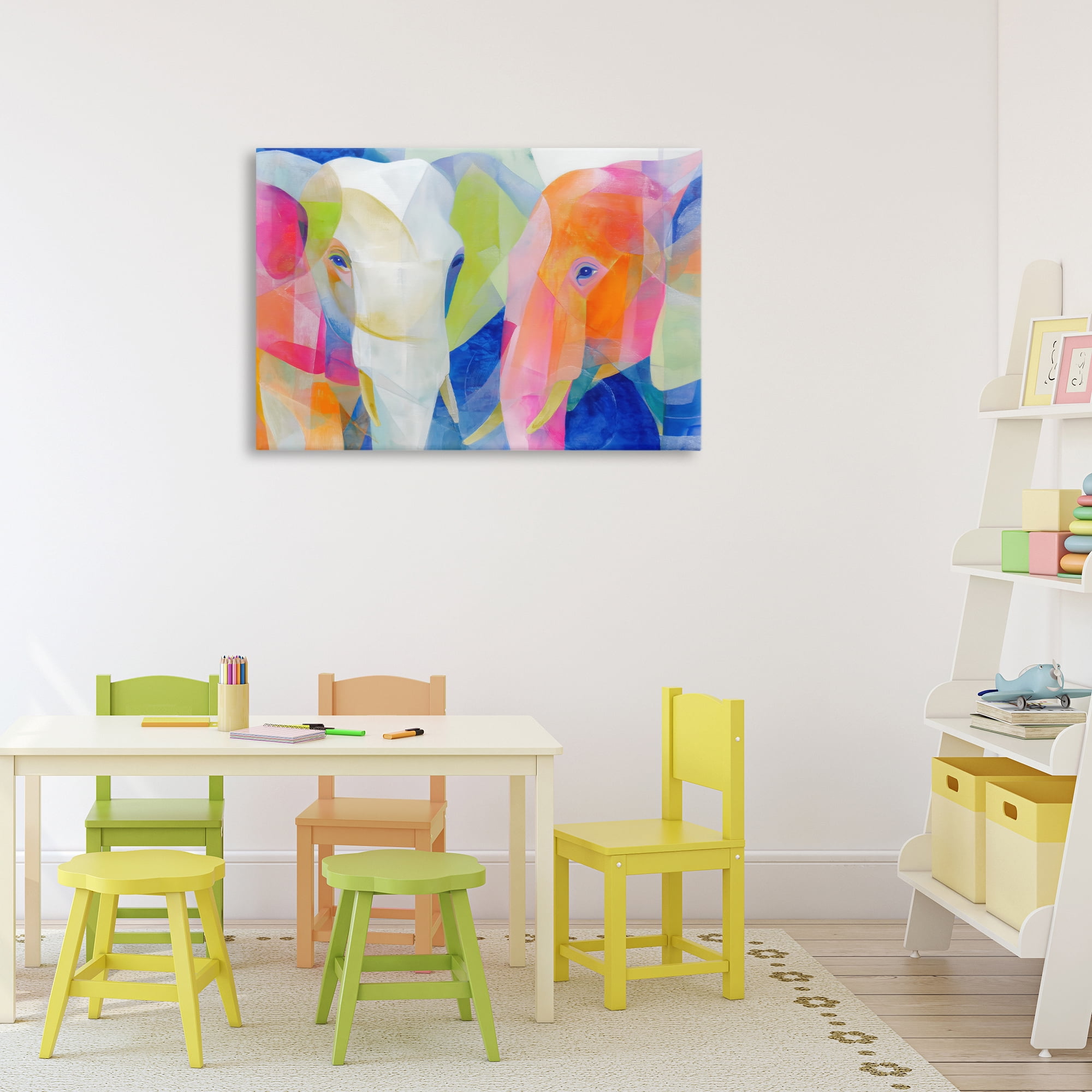 Stupell Industries Two Elephants Geometric Composition Canvas Wall Art, design by Chromatic Storm Studio